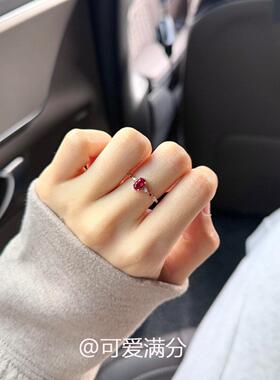 中古爆闪红色鸽子蛋仿锆石戒指女