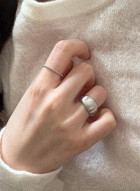 银色哑光拉丝戒指女时尚简约轻奢