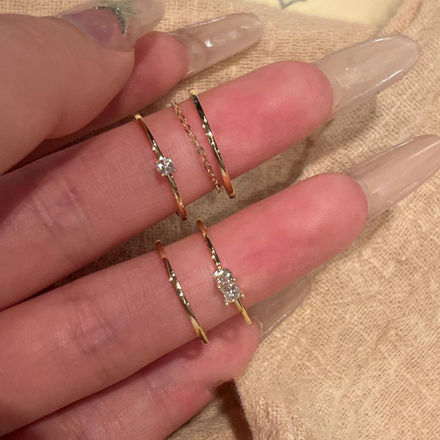 金色爆闪细款戒指女士款叠戴小众