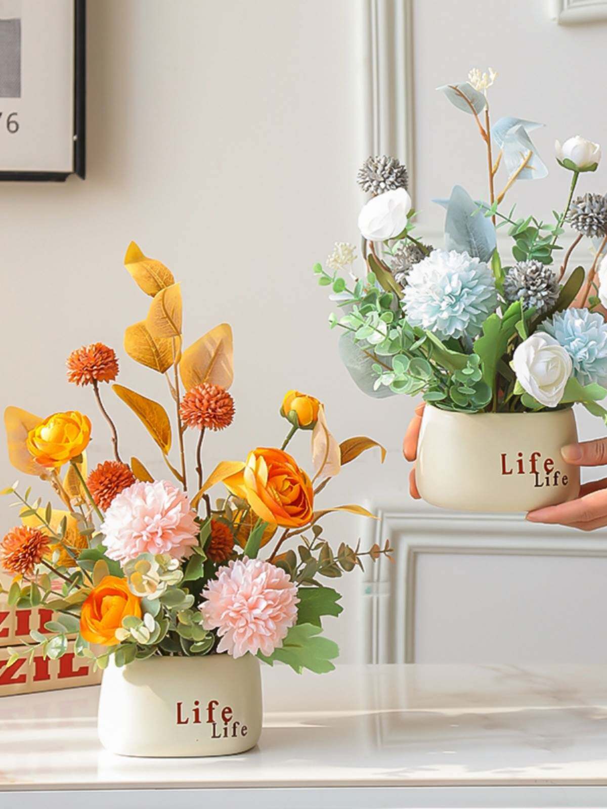 仿真花艺摆件干花花束家居餐桌花摆花玄关客厅插花装饰品花摆设花