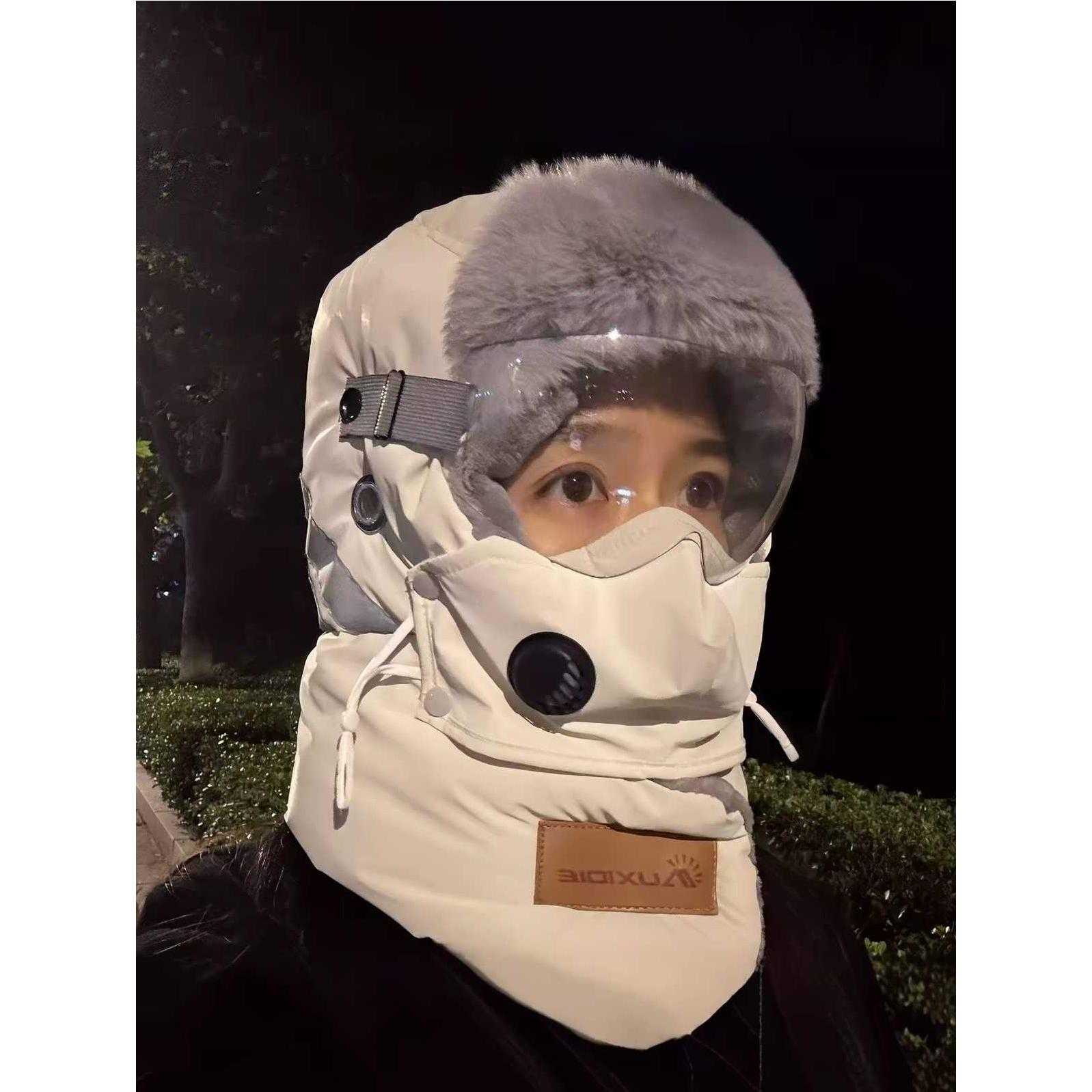 电动车帽子秋冬加绒加厚防风防雨