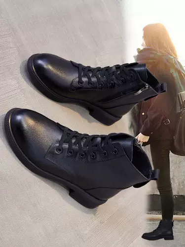Martens, демисезонные утепленные черные универсальные ботинки, короткие сапоги на плоской подошве, коллекция 2023 года, большой размер, широкий устойчивый каблук