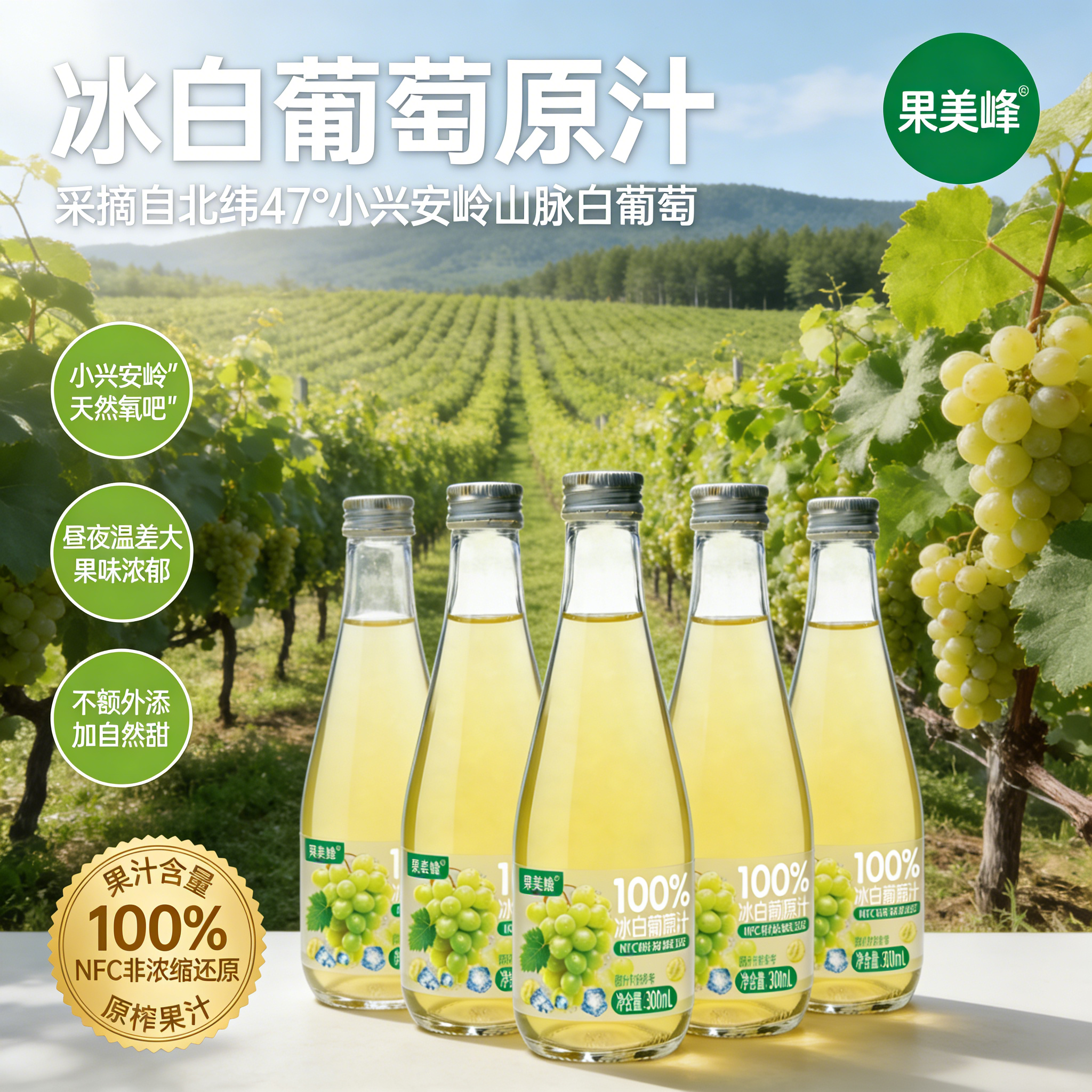 长白山冰白葡萄汁100%纯原汁不加水不加糖健康饮料礼盒装