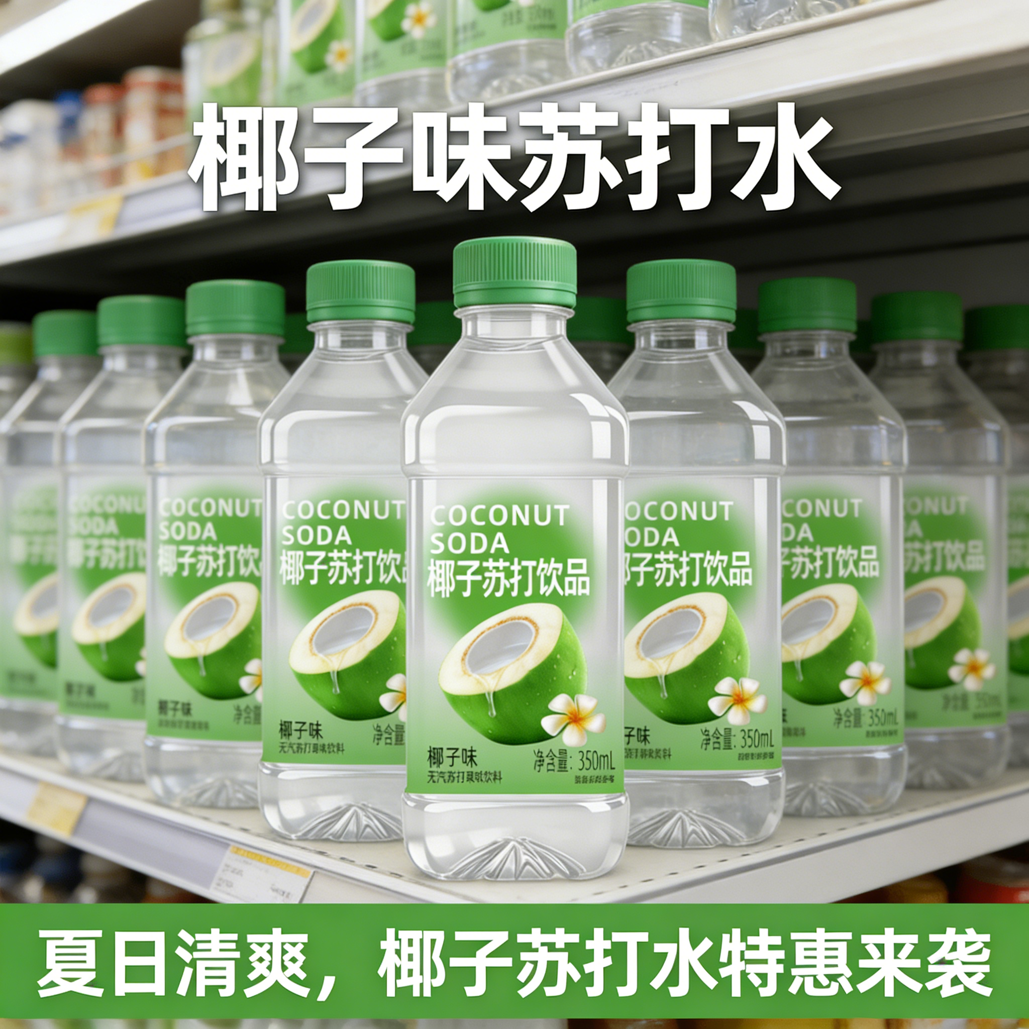 低脂清爽椰子苏打水日常补水饮品户外出行随身瓶装果味饮品