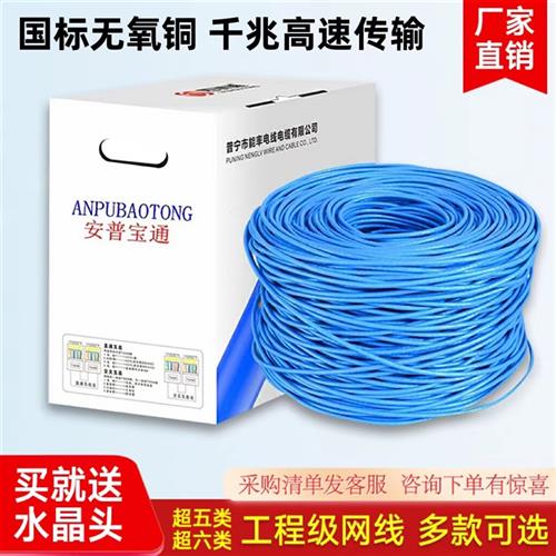 安普高速超五5类超六6类CAT6A双屏蔽POE监控电脑室外家用千兆网线