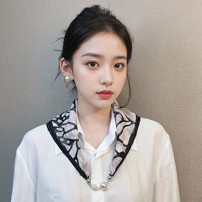 磁吸扣丝巾时尚百搭薄款长条领巾方巾女护颈装饰三角围巾搭配衬衫