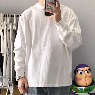 280g重磅纯棉基础款纯色长袖T恤男女内搭宽松韩版ins春秋季打底衫
