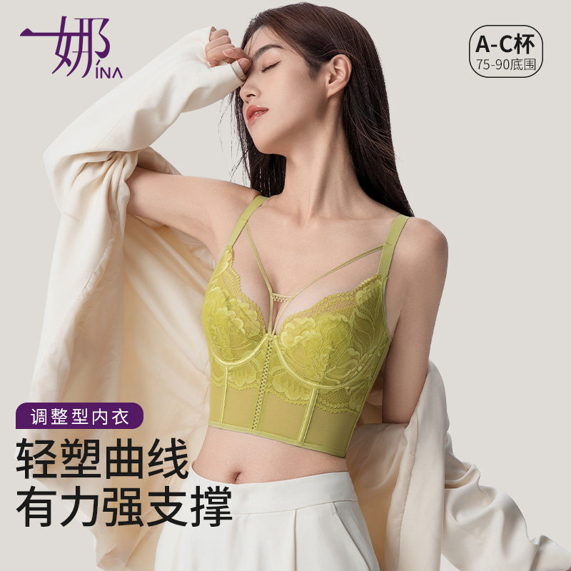 一娜鱼骨内衣夏季蕾丝薄款聚拢内衣收副乳防下垂大胸显小文胸女