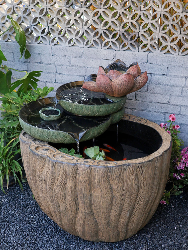 流水摆件鱼塘室内入口水景园林景观布局庭院循环水系统景观阳台露