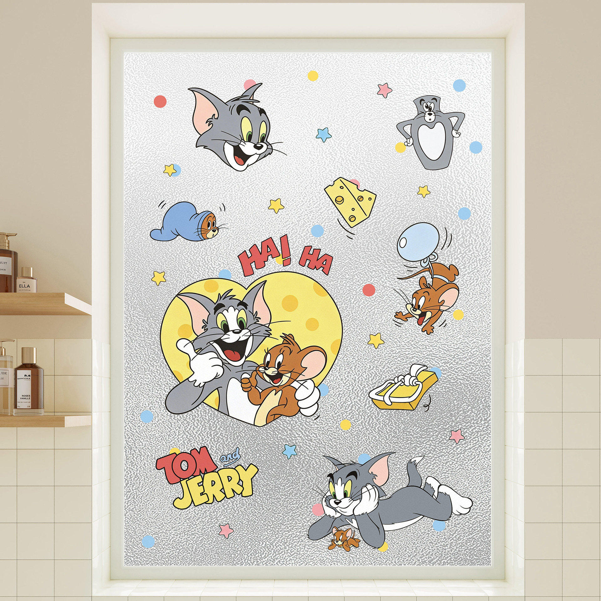 卡通玻璃贴纸透光不透明窗户防窥膜厕所浴室卫生间防走光隐私贴膜