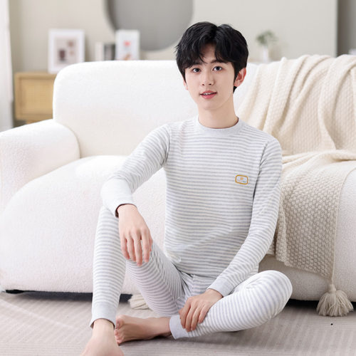 青少年舒绒彩棉条纹打底