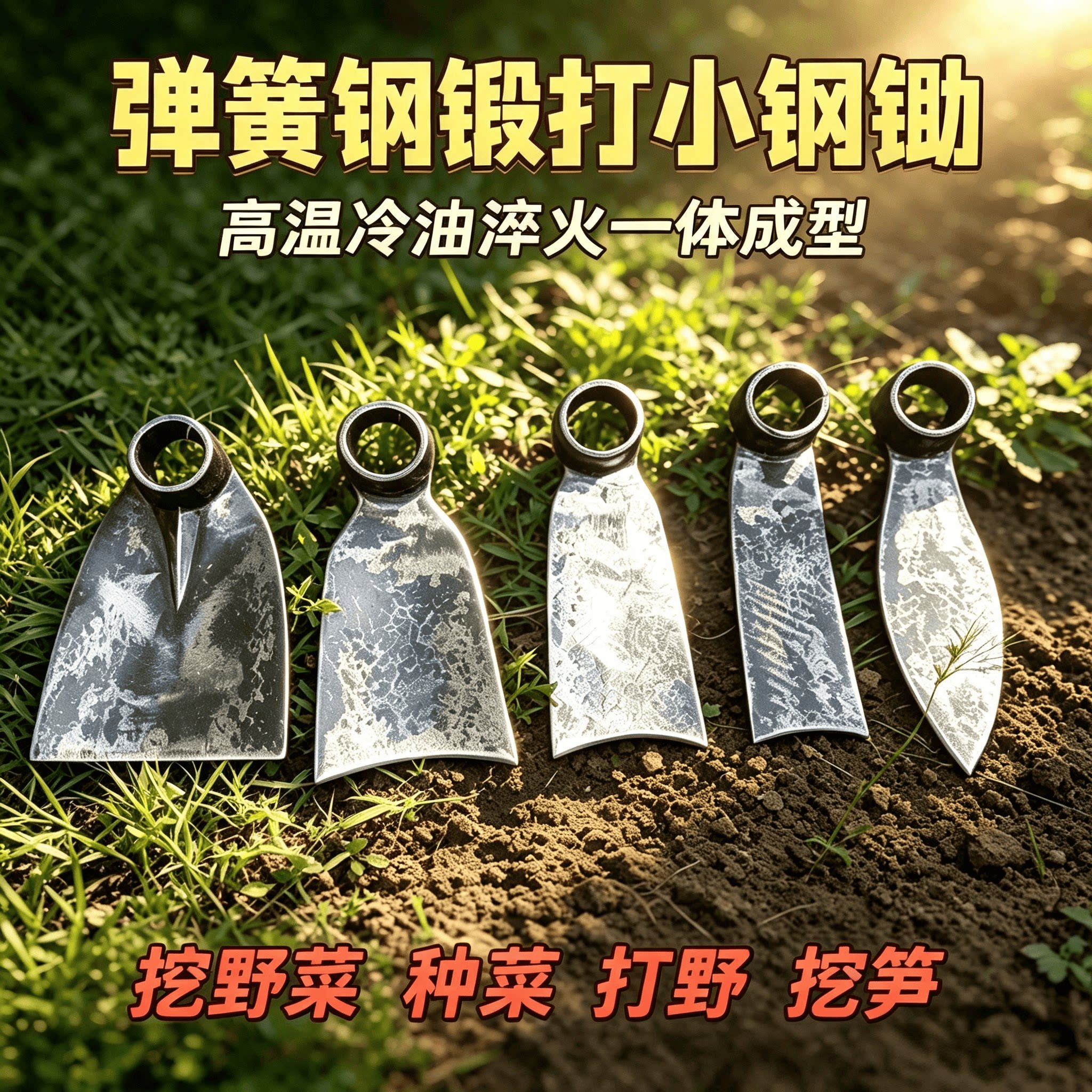弹簧钢全钢锻打手工锄头挖笋除草一体锻打成型种菜锄草挖土园艺锄
