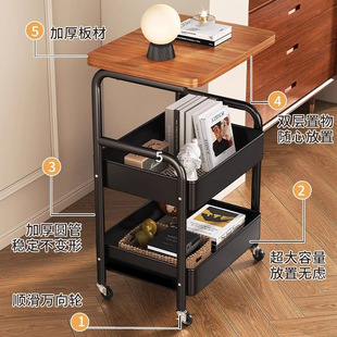 中式置物架可移动桌子推车客厅沙发边几桌卧室零食储物书架床头柜
