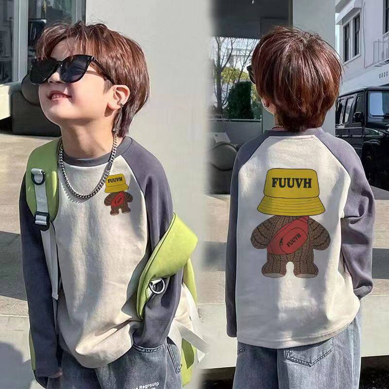 潮流男女童春秋季2026新款长袖打底衫T恤插肩纯棉中大童拉布上衣