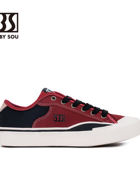 SEWBYSOU美式复古红黑拼色滑板鞋 SBS低帮小众时尚学生休闲帆布鞋
