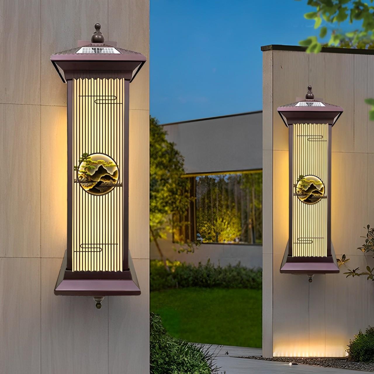 新中式户外壁灯太阳能防水别墅亭子景观灯大门外墙罗马柱子庭院灯