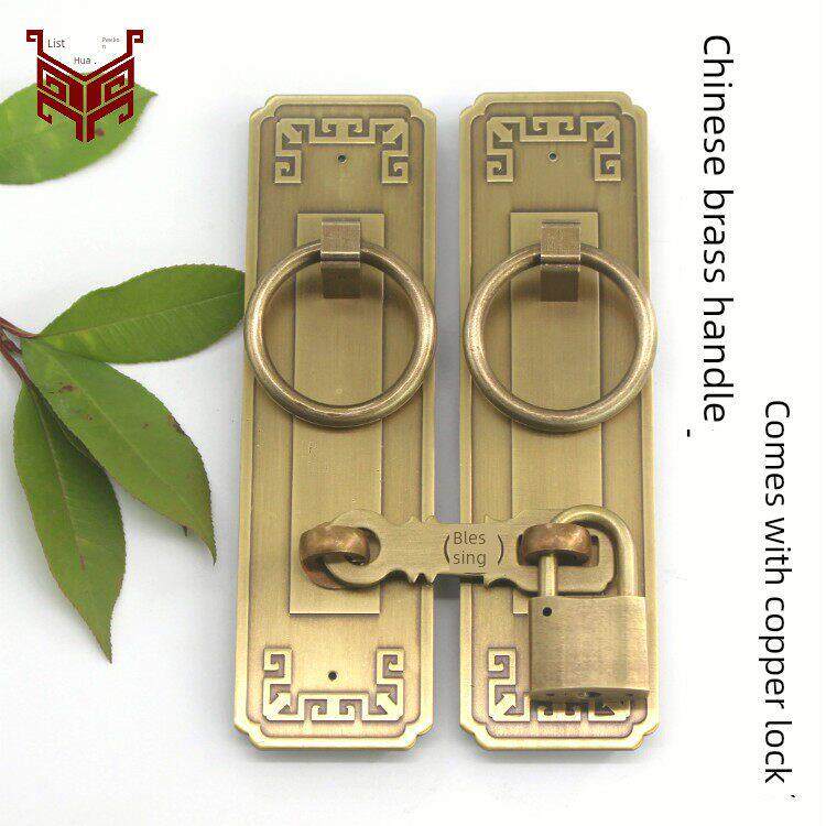 门锁插销中国古色古香纯铜门闩扣柜门拉手全铜老式木门挂锁