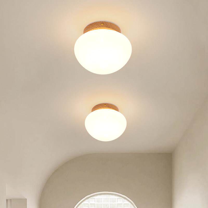 蘑菇走道灯白蜡木氛围高级感玄关吸顶灯玻璃入户楼梯原木防风灯具