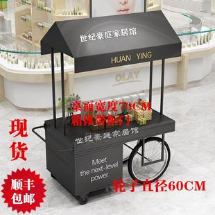 欧式铁艺花车超市促销车带柜子花店移动摊位车地摊创意户外摆摊车