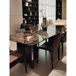 奢石餐桌璀璨星河意式极简铂金钻天然大理石餐桌升级版奢石桌定制