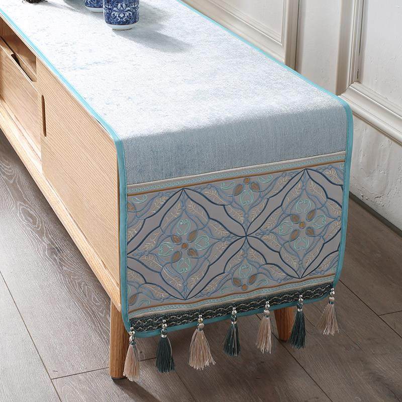 新中式电视柜盖布刺绣轻奢餐边柜桌布长条鞋柜桌垫台布桌面保护垫