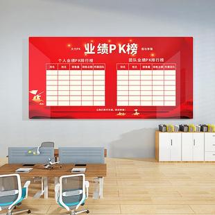 企业文化墙布置业绩PK榜办公室墙面装饰可擦写立体员工风采磁吸板