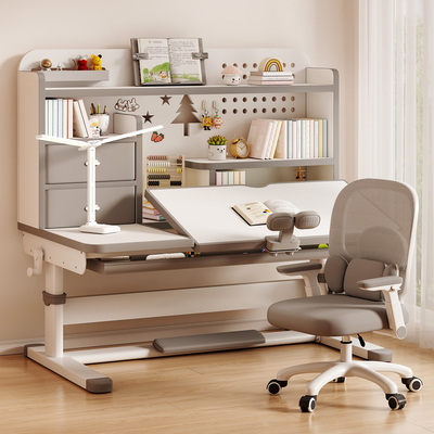 2025新款儿童学习桌学生大白书桌子实木家用升降书桌椅套装专用