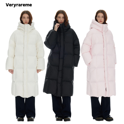 Veryrareme90白鸭绒宽松立领连帽轻暖长款羽绒服