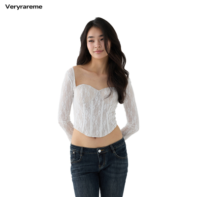 Veryrareme蕾丝喇叭袖鱼骨打底上衣