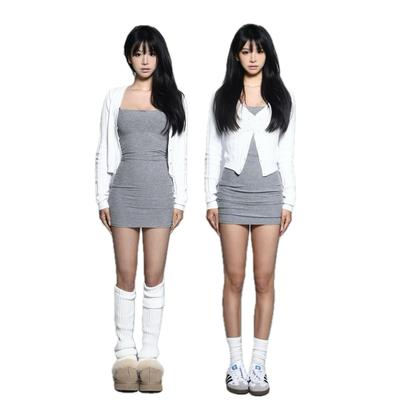 veryrareme薄款针织开衫毛衣吊带裙套装