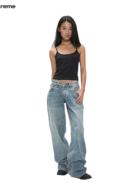 Veryrareme 超低腰蓝色阔腿直筒裤