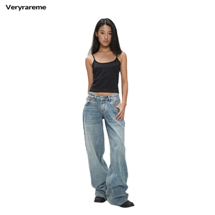 Veryrareme 超低腰蓝色阔腿直筒裤