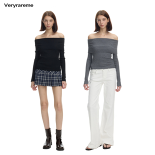 Veryrareme一字肩露肩修身 针织上衣