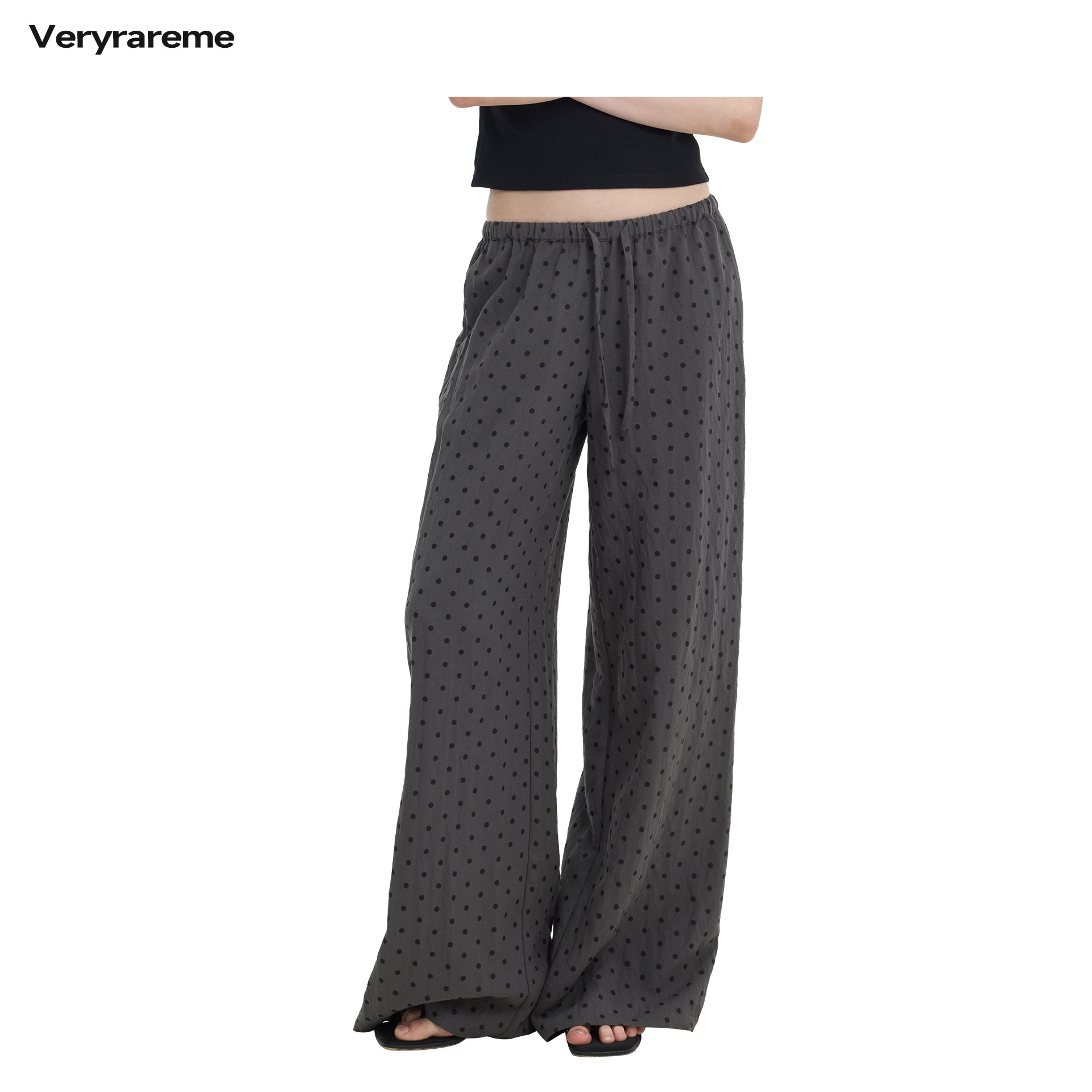 Veryrareme 莱塞尔混纺｜自带凉感｜低腰阔腿｜灰色波点休闲裤
