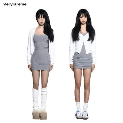 veryrareme薄款针织开衫毛衣吊带裙套装