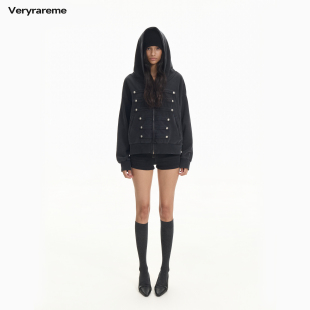 Veryrareme 深灰色水洗拿破仑卫衣做旧水洗连帽外套