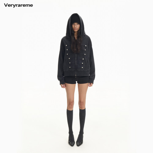 Veryrareme 深灰色水洗拿破仑卫衣做旧水洗连帽外套