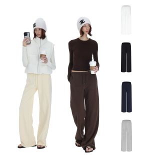 Veryrareme 薄绒抽绳低腰宽松毛边卫裤