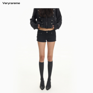 Veryrareme 黑色牛仔短裤女 修身显瘦低腰热裤