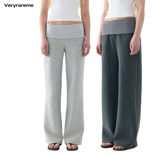 Veryrareme空气层可拆卸条纹拼接腰头宽松休闲裤