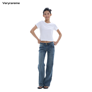 Veryrareme 低腰深蓝竹节纹直筒牛仔裤