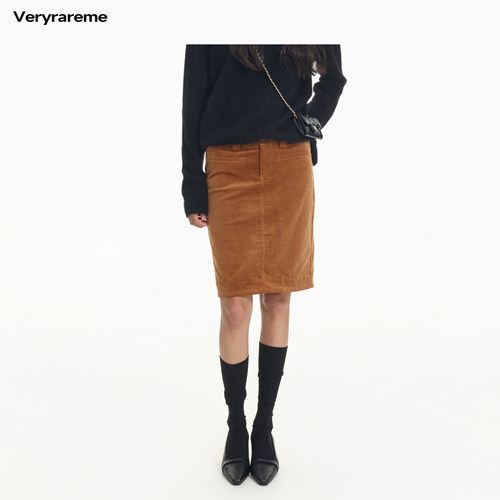 Veryrareme 复古灯芯绒直筒中长半身裙