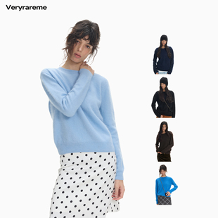 Veryrareme 桑蚕丝羊绒羊毛拉毛圆领宽松套头针织毛衣