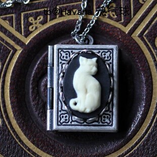 卡梅奥猫书可打开照片锁项链 书籍珠宝图书爱好者礼物情侣项坠