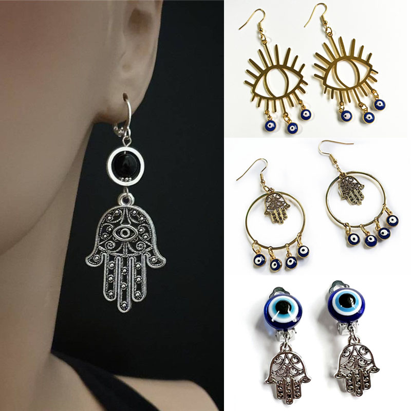 法蒂玛之手蓝眼睛恶魔之眼耳环