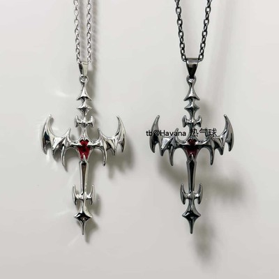 复古哥特火焰十字架项链