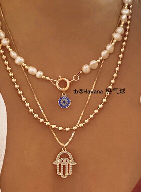 恶魔之眼镶钻多层叠戴项链 Evil Eye Necklace 眼睛合金锁骨链