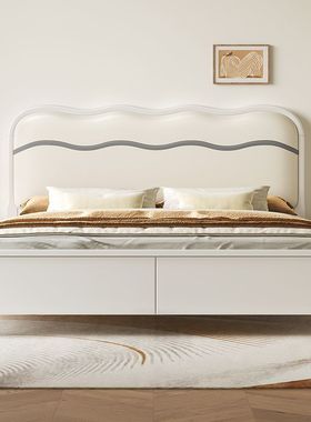 榉木实木床白色法式奶油风现代简约家用主次卧真皮软靠双人大婚床