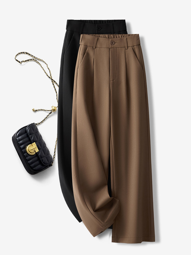 轻奢咖色西装阔腿裤女春秋季2025新款垂坠感高级感高腰显瘦直筒裤