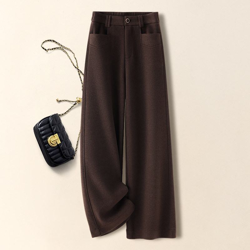 高档咖色羊毛呢阔腿裤女秋冬季2025新款韩系慵懒松弛感羊绒直筒裤